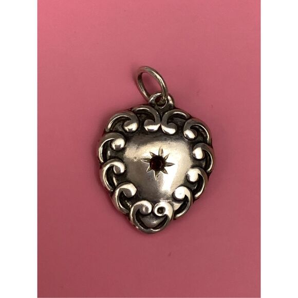 .925 Heart with Ruby Sterling Silver Jewelry Charm #valentine - Picture 1 of 3